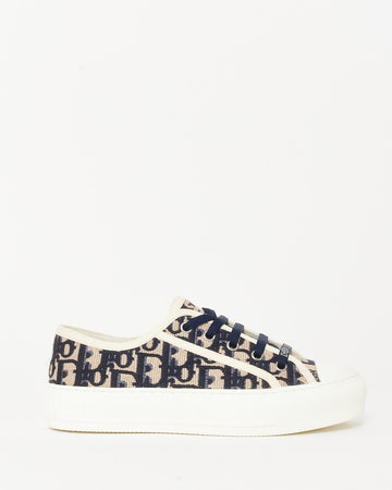 Dior Blue & Cream Oblique Canvas Walk'N'Dior Low Top Sneakers - 35.5