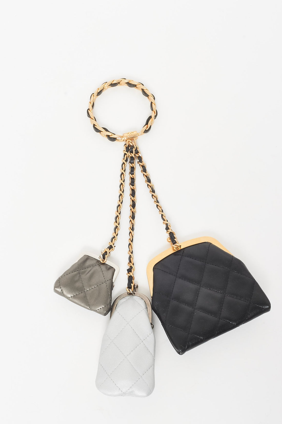 Chanel Black, Gunmetal & Silver Leather 2022 Multi Pouch Bracelet Clutch