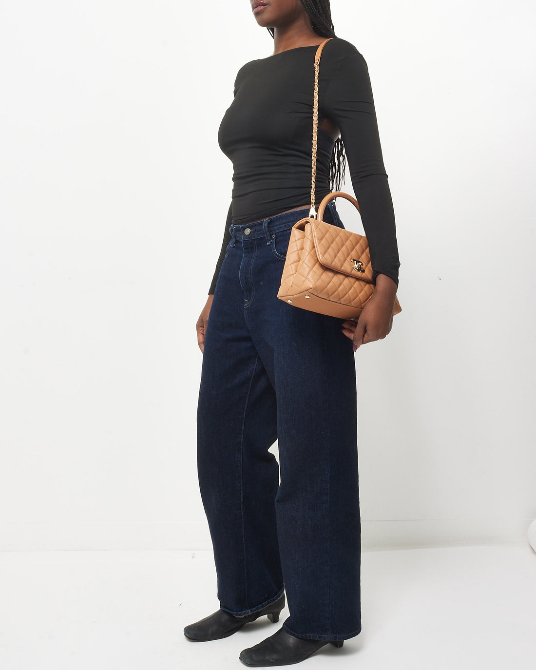 Chanel Camel Caviar Leather Coco Handle Medium Top Handle Bag
