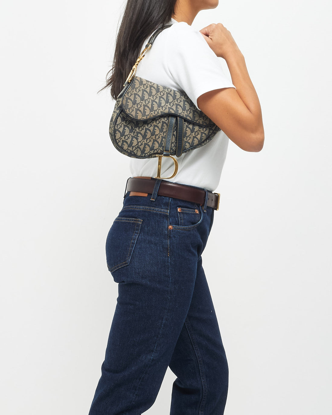 Dior   Navy Blue Oblique Canvas Saddle Bag