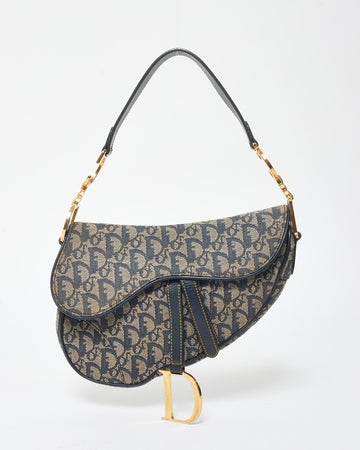 Dior   Navy Blue Oblique Canvas Saddle Bag