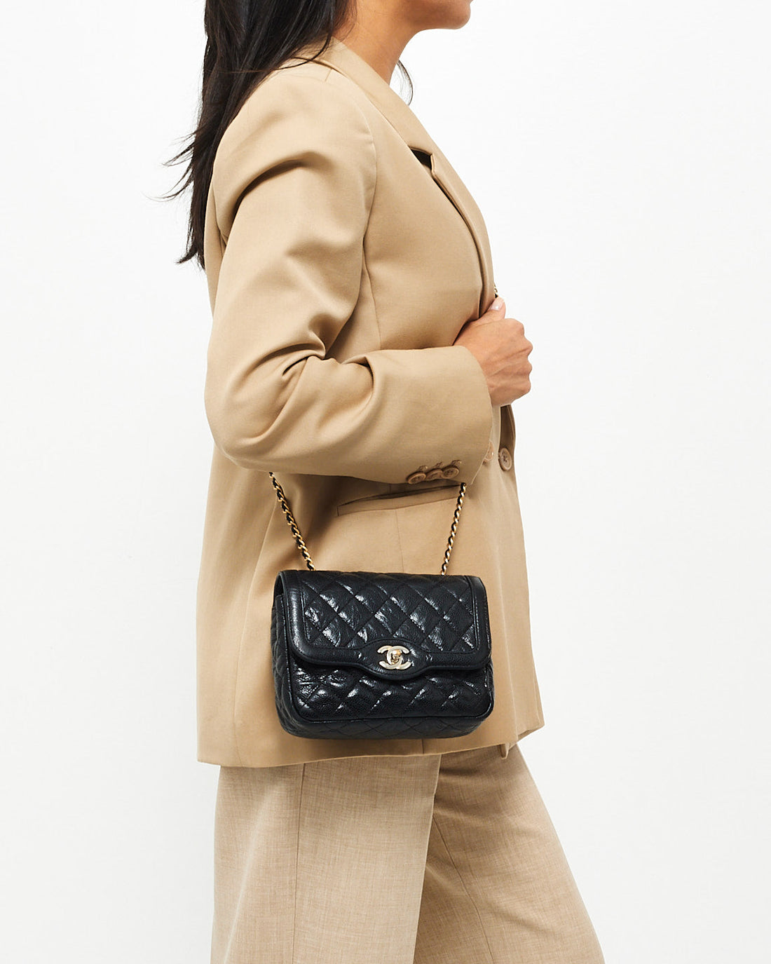 Chanel   Black Caviar Leather Diana Crossbody Camera Bag