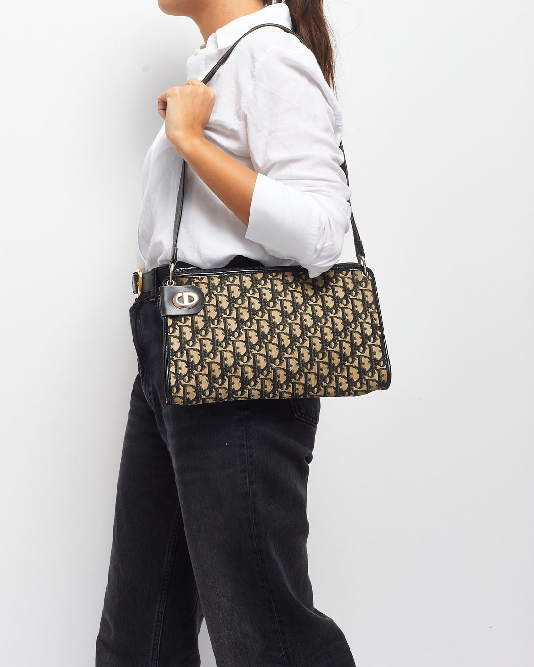 Dior   Navy Oblique Canvas Shoulder Bag