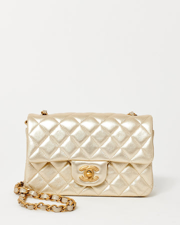 Chanel Gold Lambskin Leather GHW Mini Rectangular Single Flap