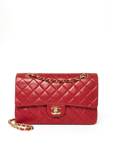 Chanel   Red Lambskin 24K Plated Hardware Medium Classic Double Flap