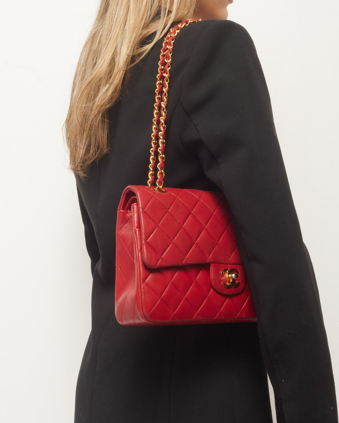 Chanel   Red Lambskin 24K Plated Hardware Medium Classic Double Flap