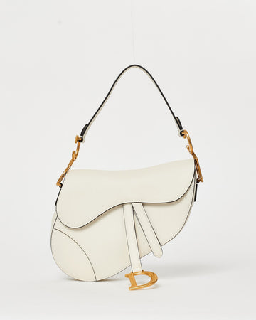 Dior Off White (Latte) Grained Leather Saddle Bag