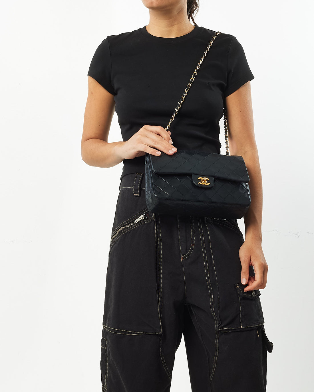 Chanel   Black Lambskin Leather Medium Classic Flap Bag