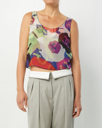 Chanel   Green Floral Silk Tank Top Blo  - 38