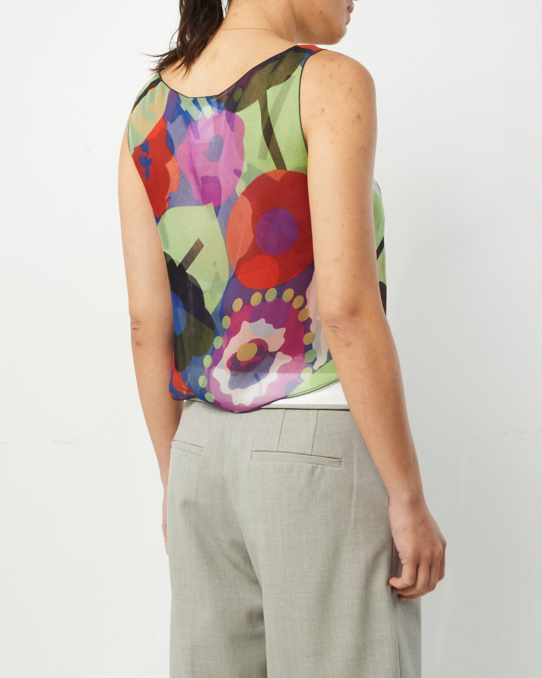Chanel   Green Floral Silk Tank Top Blo  - 38
