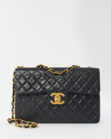 Chanel   Black Lambskin Single Flap Maxi Bag XL GHW