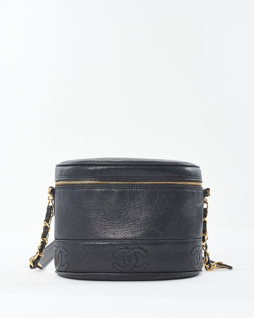 Chanel   Black Leather Embossed Logo Crossbody Bag
