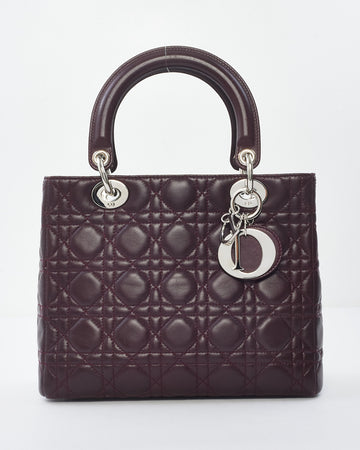 Dior   Burgundy Cannage Leather Medium Lady Dior Bag