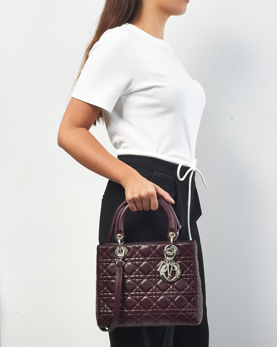 Dior   Burgundy Cannage Leather Medium Lady Dior Bag