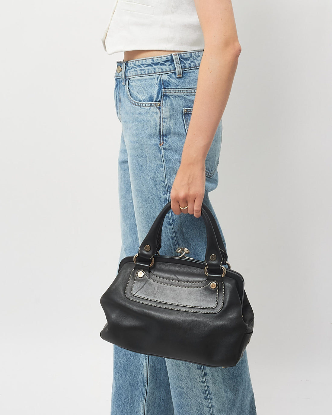 Celine   Black Leather Top Handle Bag