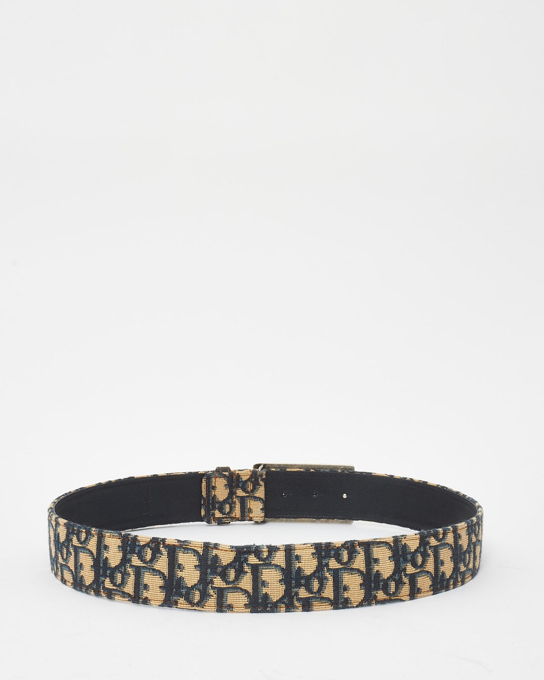 Dior   Navy Blue Oblique Canvas Silver Plaque Belt - 90