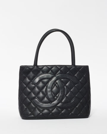 Chanel   Black Caviar Leather Medallion Tote Bag