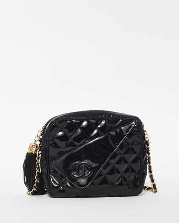 Chanel   Black Patent Leather Quilted Camera Bag