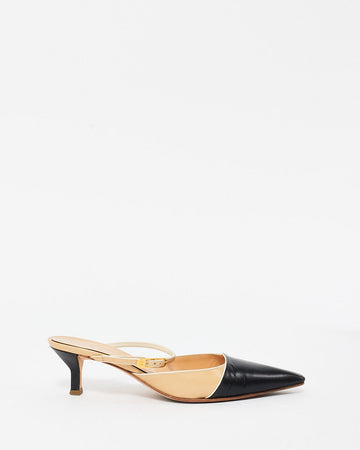 Chanel   Beige & Black Cap Toe Mule Pumps - 35.5