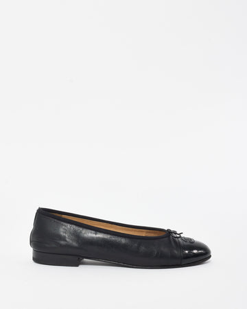 Chanel   Black Lambskin Leather Classic Ballerina Flats - 38.5