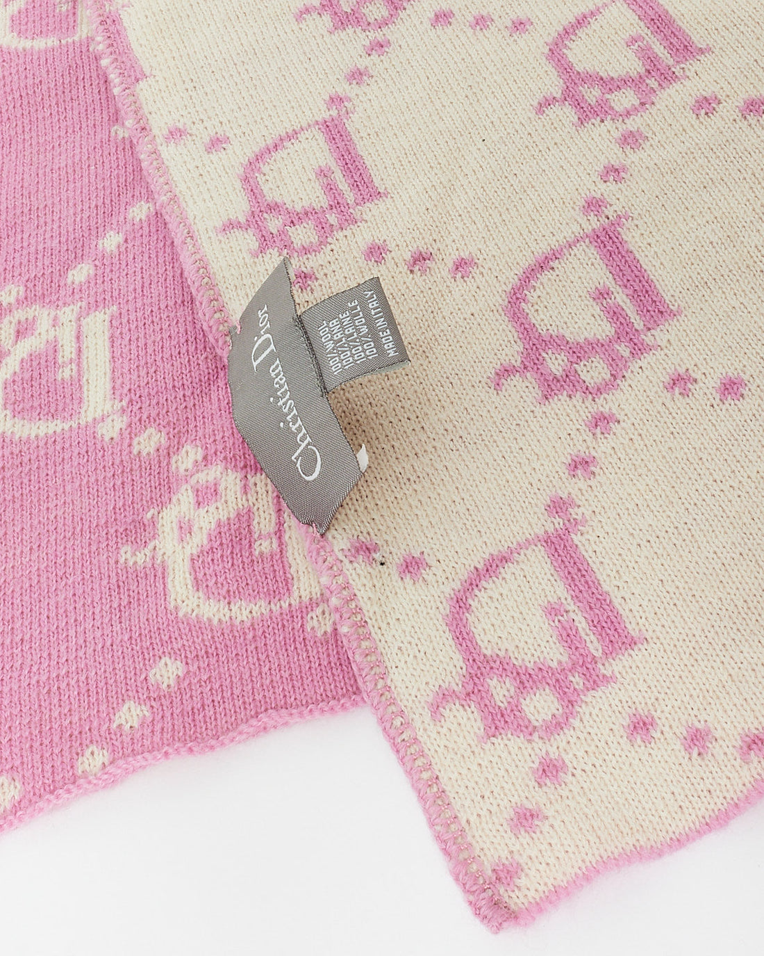 Dior   White & Pink Logo Wool Reversible Scarf