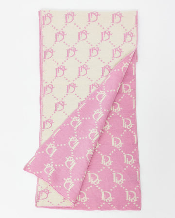 Dior   White & Pink Logo Wool Reversible Scarf