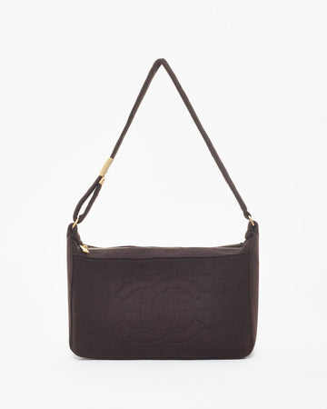Chanel   Dark Brown Cloth Chocolate Bar Shoulder Bag