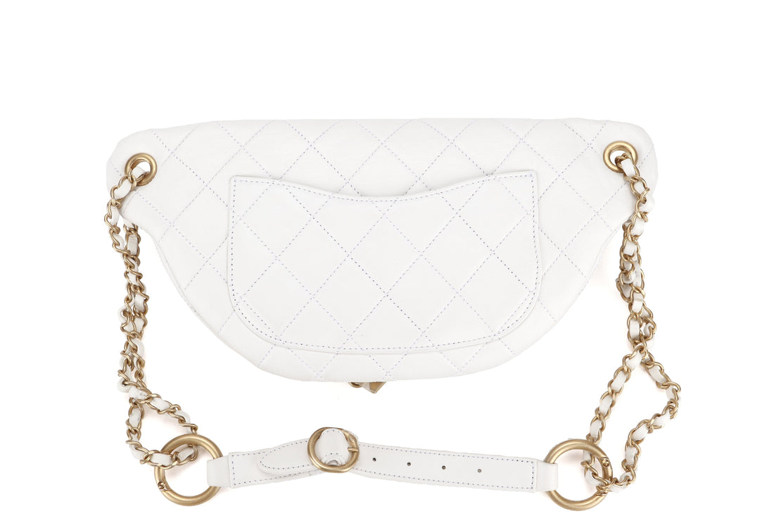 CHANEL ALL ABOUT CHAINS WAIST BAG (2817xxxx) WHITE QUILTED LAMBSKIN WITH GOLD CHAIN, WITH , DUST COVER & BOX
