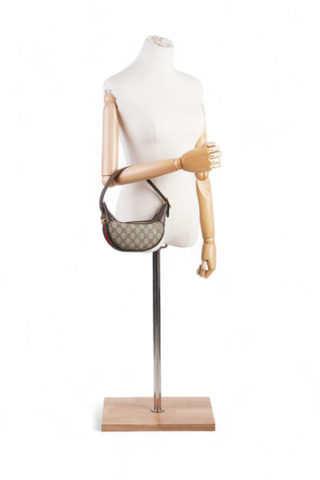 Gucci GG Mini Ophidia Beige And Ebony GG Supreme / Gucci Stripe Coated Canvas