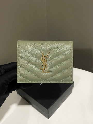Saint Laurent Cassandre Envelope Wallet Olive Khaki Grained Leather