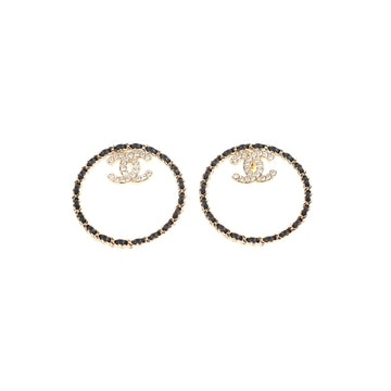 Chanel 22B Crystal Gold/Black Round Earrings