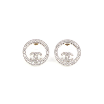 Chanel Round Rhinestone Logo Earrings Costume Jewellery