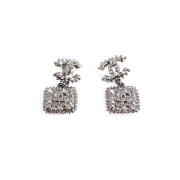 Chanel Earrings CC Drop Dark Grey Square