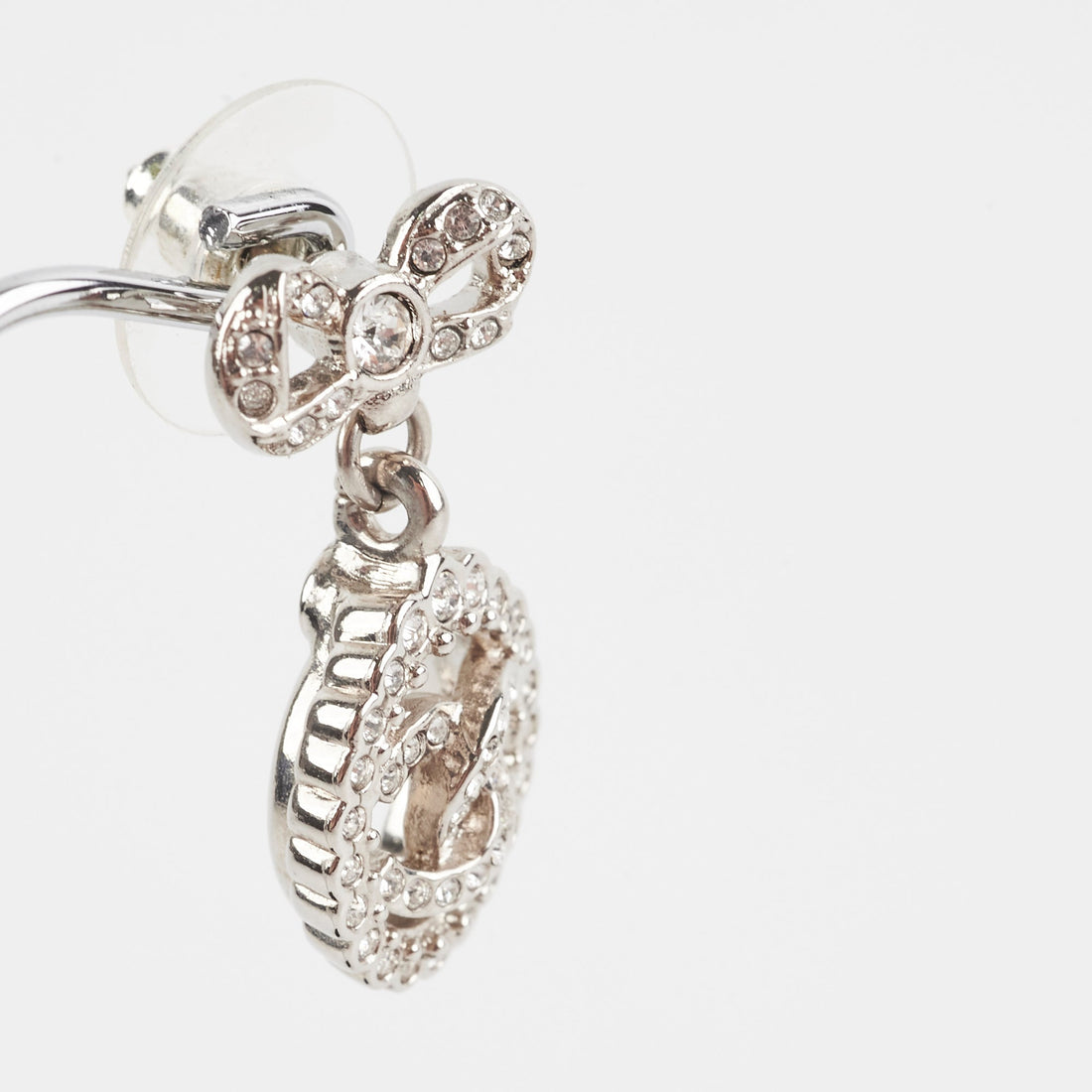 Chanel Logo Rhinestone Bow Earrings Costume Jewellery