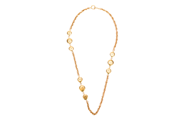 CHANEL   GOLD PLATED NECKLACE 88CM NINE GOLD PLATED PENDANTS WITH FONTS ENGRAVES, NO BOX