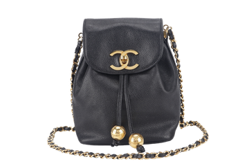 CHANEL   BLACK CAVIAR MINI SLING BUCKET BAG WITH FLAP GOLD HARDWARE NO , NO DUST COVER