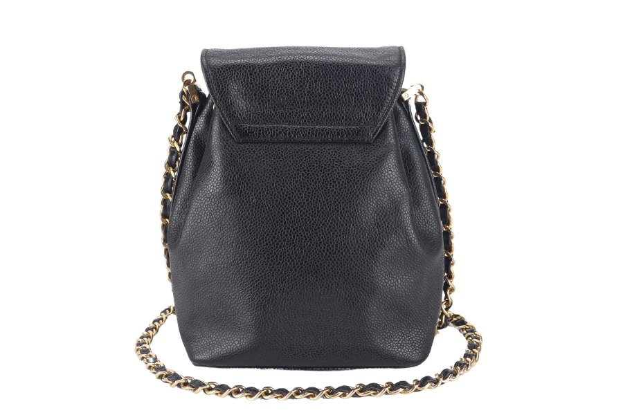 CHANEL   BLACK CAVIAR MINI SLING BUCKET BAG WITH FLAP GOLD HARDWARE NO , NO DUST COVER
