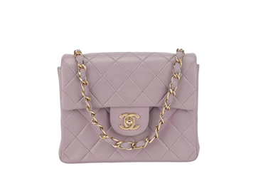 CHANEL   CLASSIC FLAP MINI SQUARE (795xxxx) LILAC LAMBSKIN GOLD HARDWARE WITH  AND DUST COVER