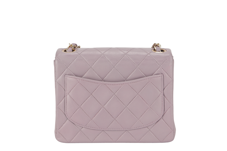 CHANEL   CLASSIC FLAP MINI SQUARE (795xxxx) LILAC LAMBSKIN GOLD HARDWARE WITH  AND DUST COVER