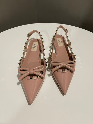 Valentino Garavani Rockstud Bow Slingback Ballerina Flats Nude Size 37