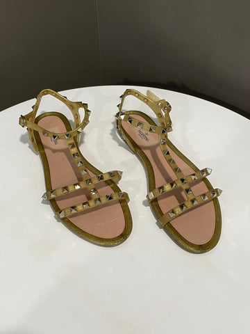 Valentino Garavani Rockstud Rubber Sandal Gold Glitter SHW Size 40