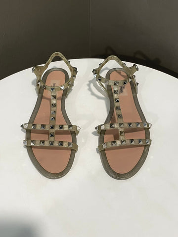 Valentino Garavani Rockstud Rubber Sandal Silver Glitter SHW Size 40