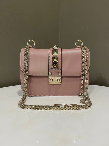 Valentino Vitello Small Glam Lock Rockstud Flap Poudre Nude