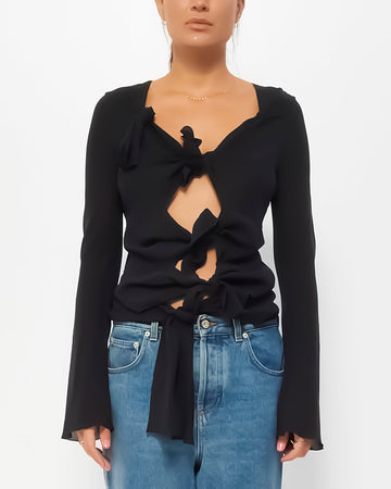 Dior   Black Chiffon Wrap Around Top - 40
