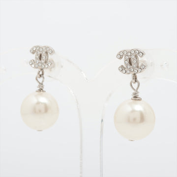 Chanel Coco Logo Rhinestone Pearl Drop Earrings Costume Jewellery