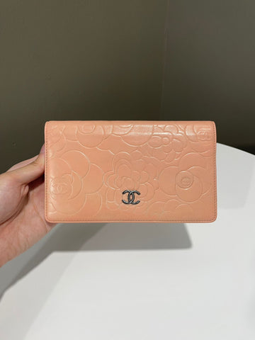 Chanel Camellia Embossed Wallet Light Coral Calfskin
