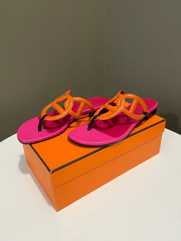 Hermes Beach Sandal Multicolor/ Rose Fuchsia Size 37