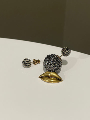Dior Lip Tribal Earrings Dark Grey Rhinestones