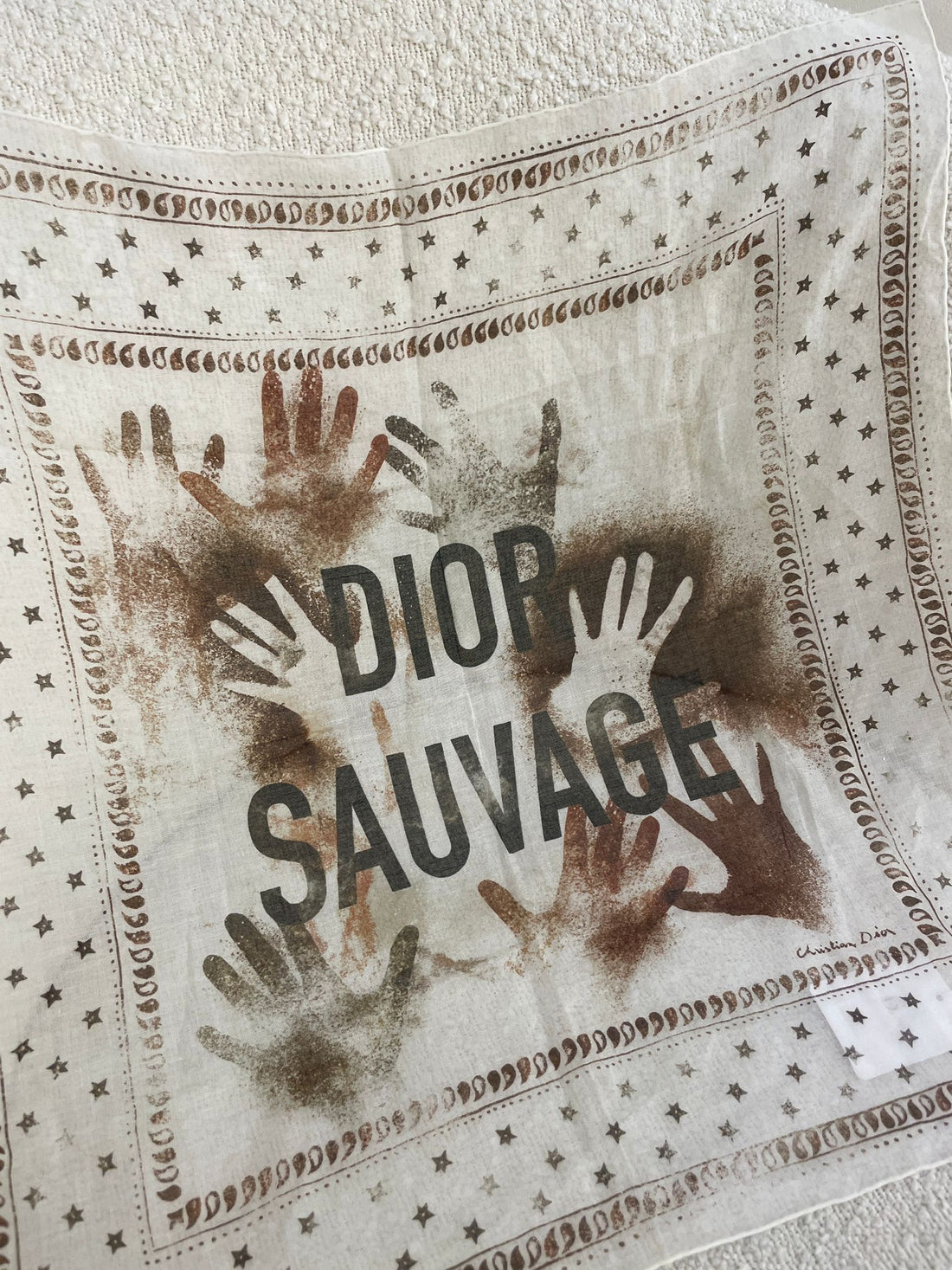 Dior Square Scarf White / Brown 100% Silk