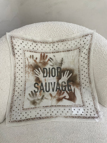 Dior Square Scarf White / Brown 100% Silk